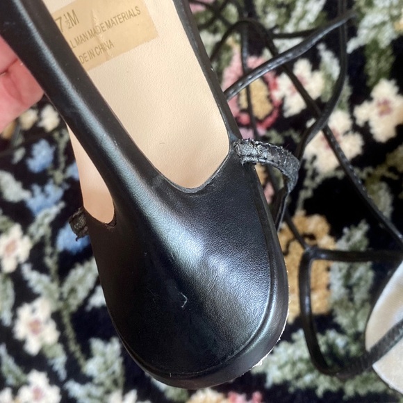 🖤 Vntg FOH Black Lace Up Square Toe Sandals 7.5 - Picture 13 of 14